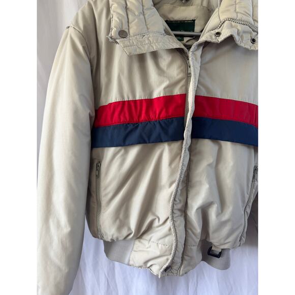 Quail Run Vintage Puffer Coat – Beige with Red and Navy Stripe – Size Medium - Picture 6 of 16